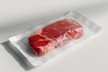 Fresh Meat Wrapped in Plastic on White Surface
