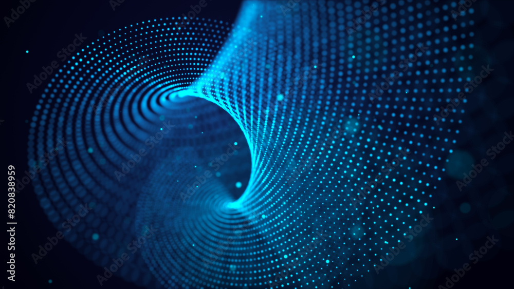 Aufkleber a wave of blue particles. big data. abstract dynamic background. 3d rendering.
