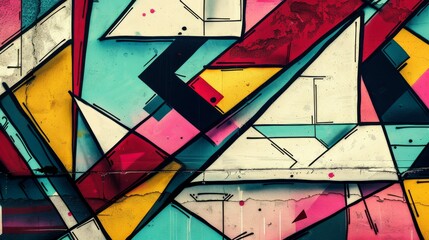 Abstract Geometric Graffiti, Edgy Shapes and Vibrant Background