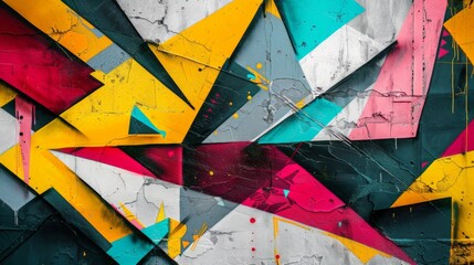 Abstract Geometric Graffiti, Edgy Shapes and Vibrant Background