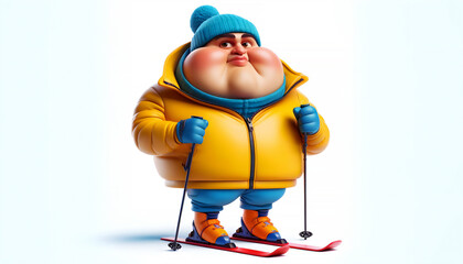 Download 3D Character: Hilarious Chubby Snowboarder Catches Air, 3D Winter Sports Illustration: Caricature Snowboarder Embraces the Fun