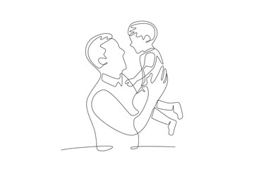 Father joking with his son. Father's day one-line drawing