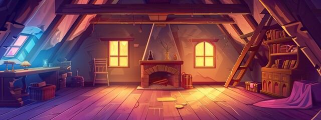 The abandoned attic is located in a medieval house.