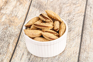 Shelled dry almond nut heap