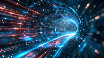 Obraz premium Hypersonic Highway, A Glowing Vortex of Data Represents Unparalleled Speed Abstract background