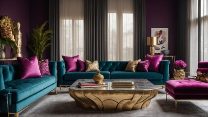 Glamorous Hollywood Regency Style Living Room Interior Design Inspiration