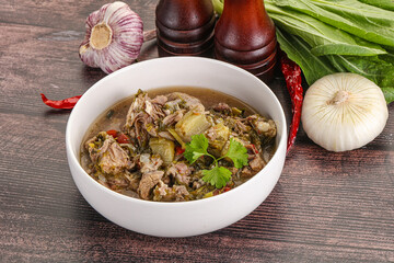 Steamed lamb meat with vegetables