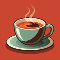 A coffee cup on a saucer releasing steam, resting on a table