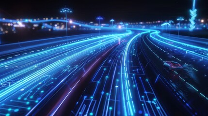 Fototapeta na wymiar Hyperspeed Highways, Glowing Lines Carry the Power of 5G