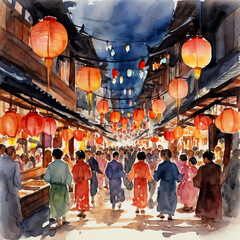 Naklejka premium 日本のお祭り風景