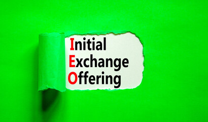 IEO initial exchange offering symbol. Concept words IEO initial exchange offering on beautiful paper. Beautiful green paper background. Business IEO initial exchange offering concept. Copy space.