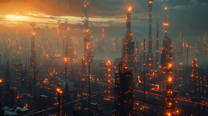 Obraz premium Futuristic Cityscape at Night with Neon Lights - Urban Fantasy
