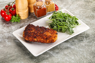 Tasty roasted breaded meat schnitzel