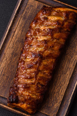 Delicious juicy grilled ribs with honey and mustard sauce
