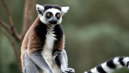 Naklejka premium A Lemur With Its Tail Held High A Sign Of Confide