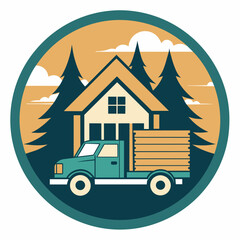 Obraz premium Truck and a wooden house logo icon vector illustration 