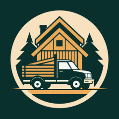 Truck and a wooden house logo icon vector illustration 