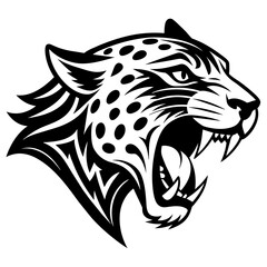 Animal logo vector art illustration with roaring Leopard icon