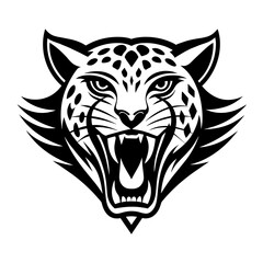 Animal logo vector art illustration with roaring Leopard icon