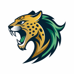 Animal logo vector art illustration with roaring Leopard icon