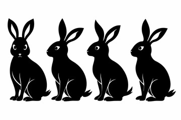 A Set of  Rabbit Silhouette Vector on a white background