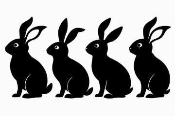 A Set of  Rabbit Silhouette Vector on a white background