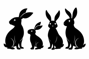 A Set of  Rabbit Silhouette Vector on a white background