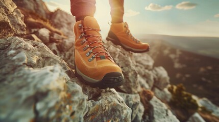 Person Standing on Top of Rocky Mountain