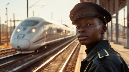Man in Hat Standing in Front of Train