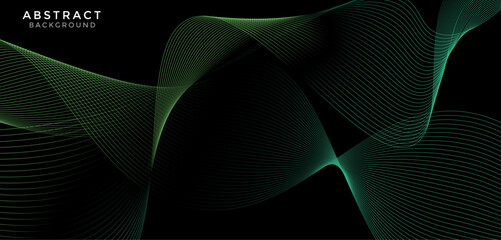 Abstract background with a green geometric curve line. Modern minimal trendy lines pattern on a dark background.