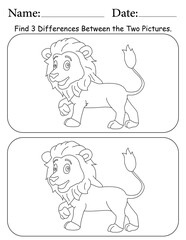 Lion Puzzle. Printable Activity Page for Kids. Educational Resources for School for Kids. Kids Activity Worksheet. Find Differences Between 2 Shapes