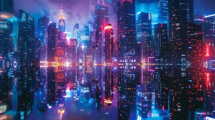 Obraz premium Cityscapes Reflected in a Holographic Sky