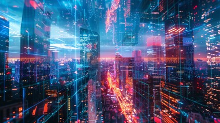 Fototapeta premium Cityscapes Reflected in a Holographic Sky