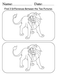 Lion Puzzle. Printable Activity Page for Kids. Educational Resources for School for Kids. Kids Activity Worksheet. Find Differences Between 2 Shapes