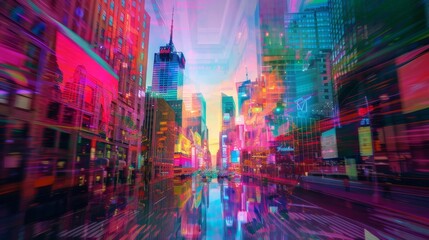Obraz premium Cityscapes Reflected in a Holographic Sky