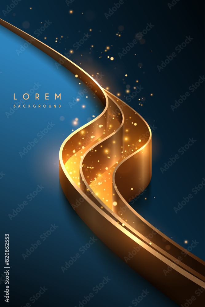 Canvas Prints abstract golden waved lines on blue background with sparks