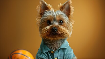 Yorkshire Terrier Playing Volleyball in a Whimsical Cartoon