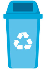 Vector blue recycling bin with recycle logo isolated on white background.