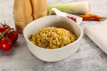 Boiled bulgur wheat in the bowl