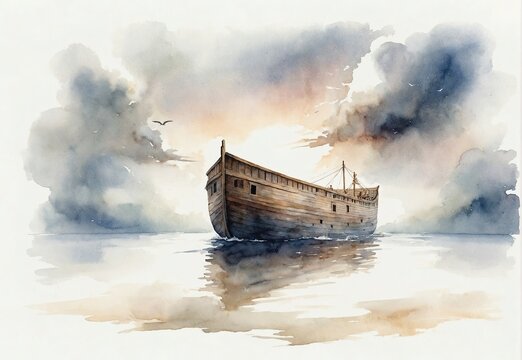 The house of Noah. Old Testament: The Flood. Biblical Illustration in Watercolour