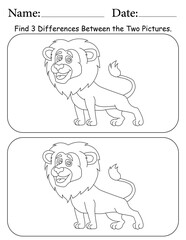Lion Puzzle. Printable Activity Page for Kids. Educational Resources for School for Kids. Kids Activity Worksheet. Find Differences Between 2 Shapes
