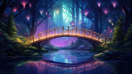 Obraz premium magical bridge by lake fairy tale illustration