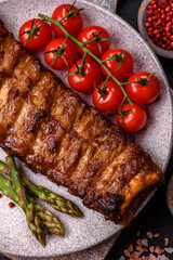 Delicious juicy grilled ribs with honey and mustard sauce