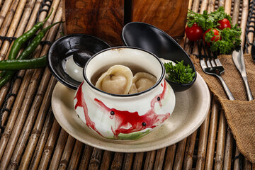 Russian siberian dumplings Pelmeni with meat