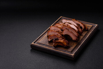 Delicious juicy grilled ribs with honey and mustard sauce