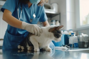 veterinarian examining a cat. 
