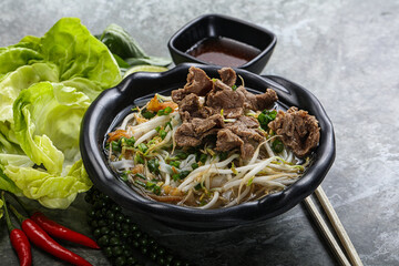 Vietnamese traditional soup Pho Bo with beef