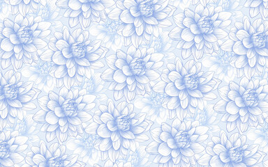 Blue Floral Pattern with Detailed Flower Design