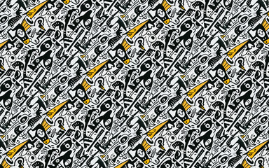 Abstract Black and White Pattern with Yellow Accents