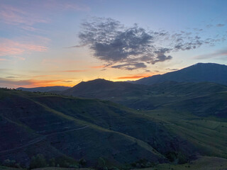 bayburt baksı museum view on a high hill look to a beautiful valley with coruh river and clouds on sky